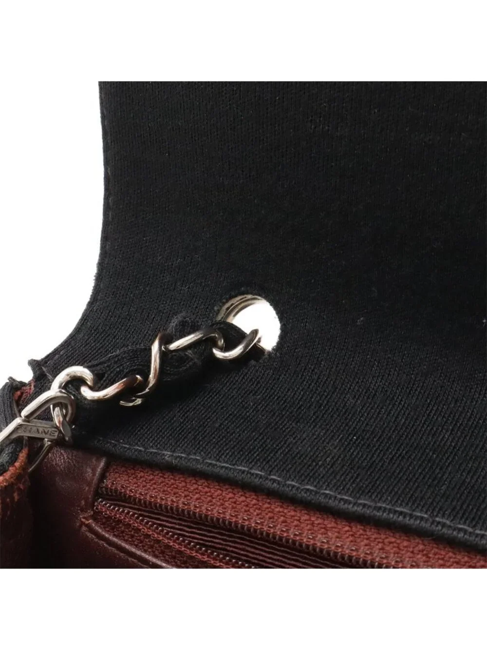 Chanel Quilted CC Logo Chain Shoulder Bag Cotton Jersey Leather Black Silver